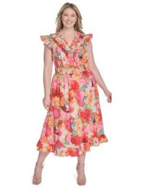Vince Camuto Cream Floral Multi Evening Event Dress Size 16